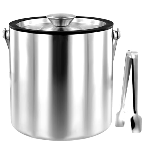 Abizarch 3.0L Double Walled Stainless Steel Ice Bucket with Lid & Tongs for Bar & Party