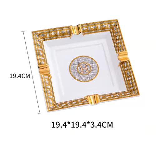 Ceramic Cigar Ashtray for 4 Cigars, 8-Inch Square Decorative Ash Tray