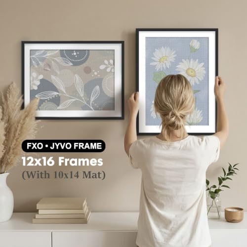 Black 12x16 Picture Frame with 10x14 Mat for Diamond Art & Posters