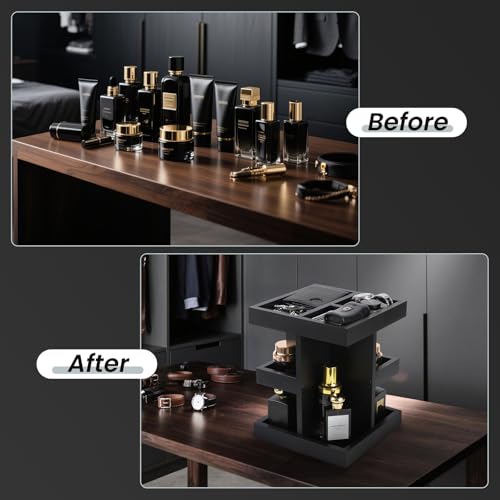 Black Cologne Organizer Stand for Men - Multi-Layer Perfume Storage & Display