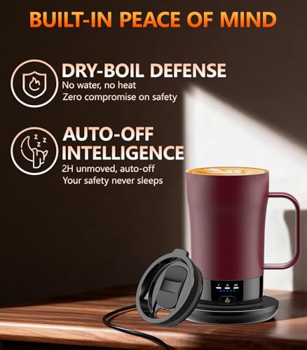 PUSEE Burgundy Self-Heating Coffee Mug 14oz - Rechargeable Smart Temperature Control