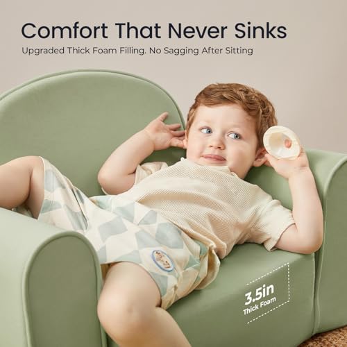 2-in-1 Foldable Kids Couch - Convertible Toddler Sofa Chair with Pocket, Green