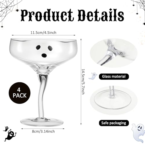 Baderke 4 Pack Clear Halloween Ghost Martini Glasses 13 oz - Reusable Party Drinkware