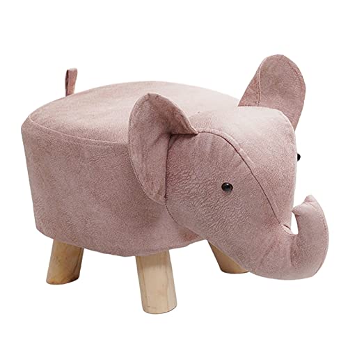 Pink Elephant Animal Footstool Ottoman with Wooden Legs