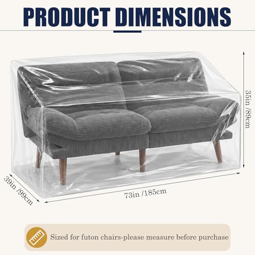 Heavy Duty Clear Futon Couch Cover - Waterproof & Dustproof Protector 73x39x35