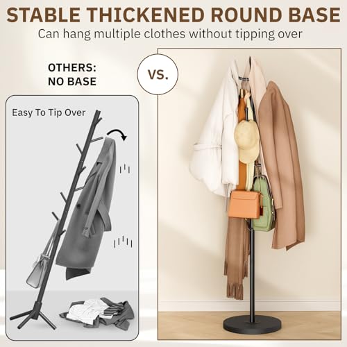 Freestanding Heavy Duty Coat Rack with Wood Base and 6 Hooks