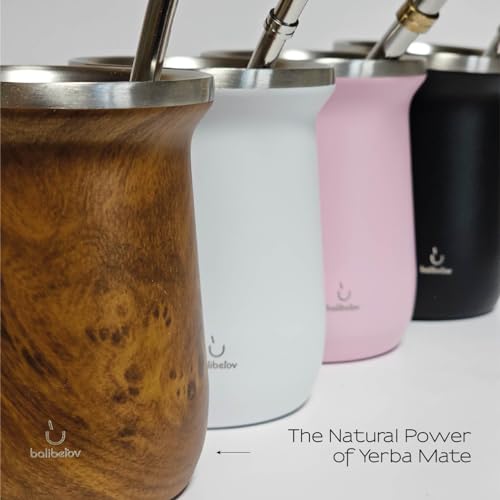 BALIBETOV Wooden Mate Kit with Cup, 2 Bombillas & Cleaning Brush - Insulated Stainless Steel