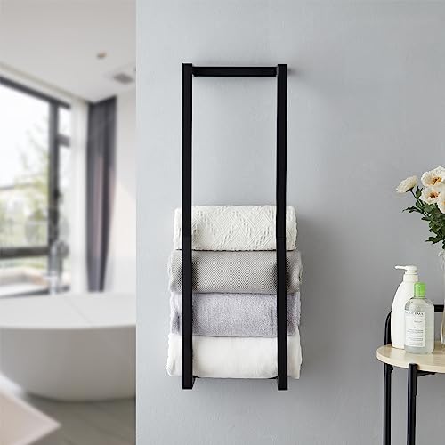 Wall Mounted Metal Towel Rack for Rolled Bath Towels - Black Bathroom Organizer