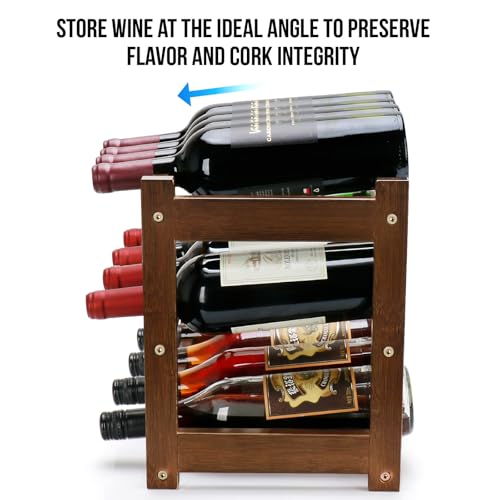 3-Tier Bamboo Wine Rack - 12 Bottle Countertop Storage Holder, Walnut