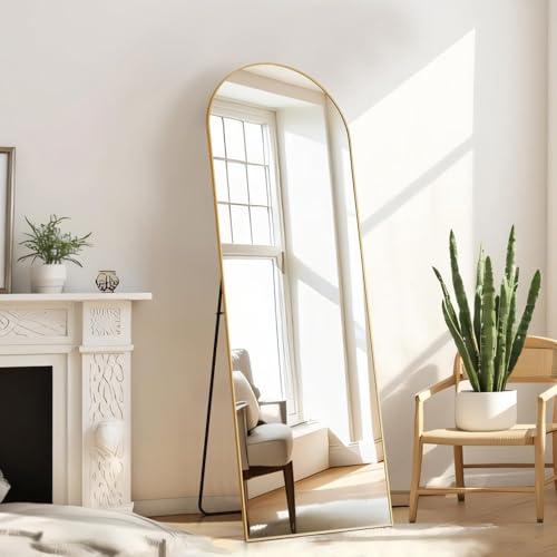 Arched Full Length Floor Mirror 16" x 59" - Gold Aluminum Frame