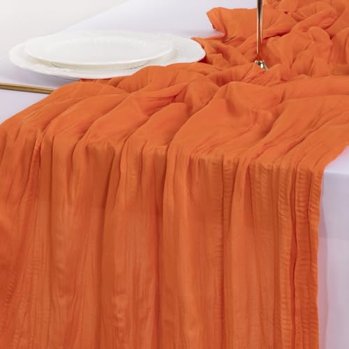 Socomi Cheesecloth Table Runner 10ft x 3pcs Orange Fall Boho Wedding Decor