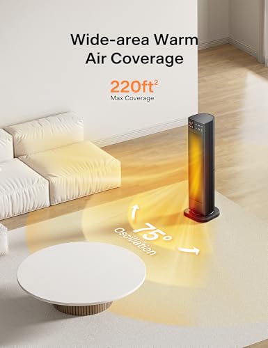 Oscillating Ceramic Tower Space Heater 1500W with Remote and Thermostat