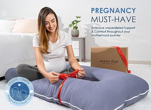 QUEEN ROSE 55" U-Shaped Pregnancy Body Pillow with Cooling Silky Cover