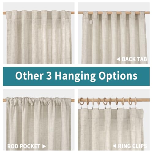 Semi-Sheer Linen Curtains Set of 2, 52 x 63 Inch, Light Filtering Drapes