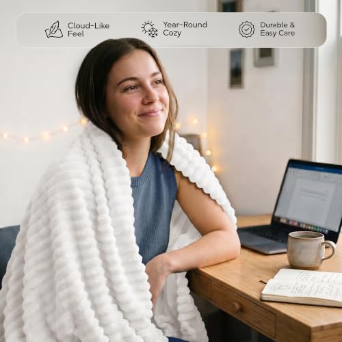 Striped Fleece Throw Blanket, Soft Plush Microfiber Blanket 50x60 Inches