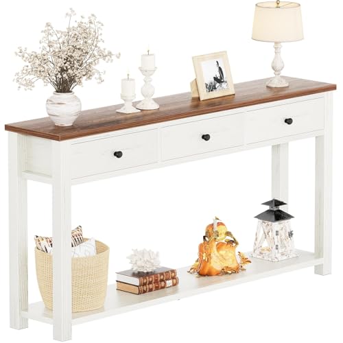 47-Inch Farmhouse Console Table with 3 Drawers and Storage Shelf