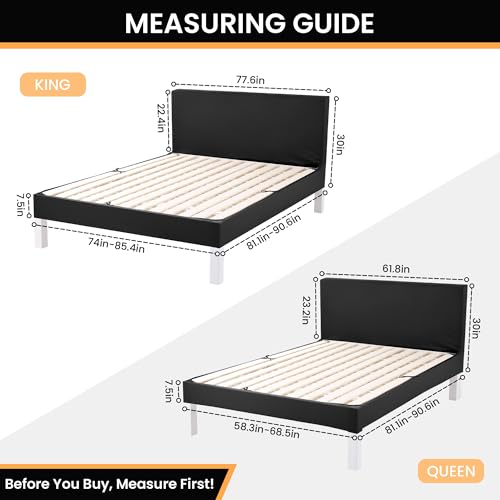 PU Leather Bed Frame & Headboard Cover - Queen Size, Black