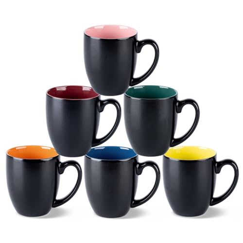 Black Multi-Color 16 oz Ceramic Coffee Mugs Set of 6 - Durable, Non-Toxic Kitchen Drinkware