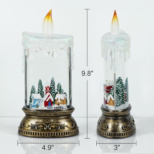 Christmas Snow Globe Candle Lantern with Music & Timer - Cabin Scene
