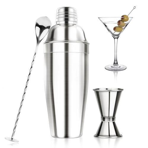 Ohtomber Silver 24oz Stainless Steel Cocktail Shaker Set Bar Bartender Kit