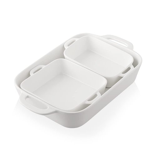 Sweejar Ceramic Bakeware Set, Rectangular Baking Dish for Cooking, Kitchen, Cake Dinner, Banquet and Daily Use, Casserole Dishes for Oven Porcelain Baking Pans (White)