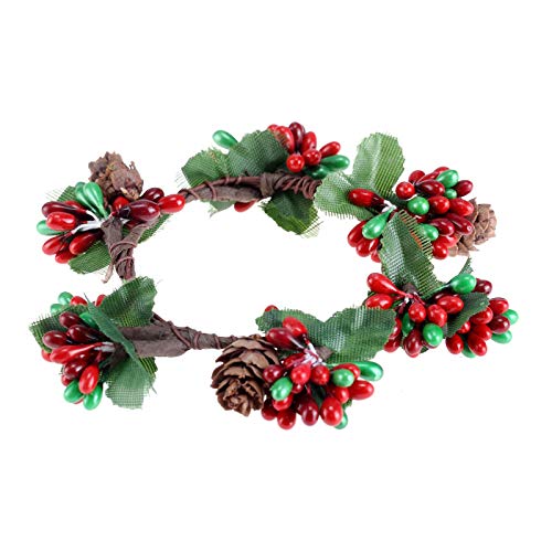 Red Berry Christmas Candle Rings Wreaths - 2.36 Inch Inner Diameter (2 Pcs)