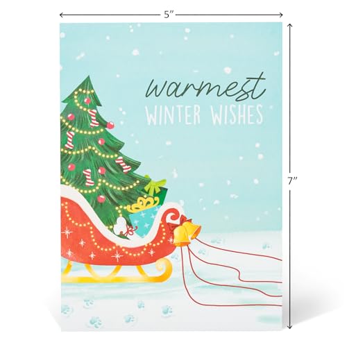 Dog Sledding Christmas Pop Up Card - 5x7 incl. envelope, POPWOW, 3D Snow Scene