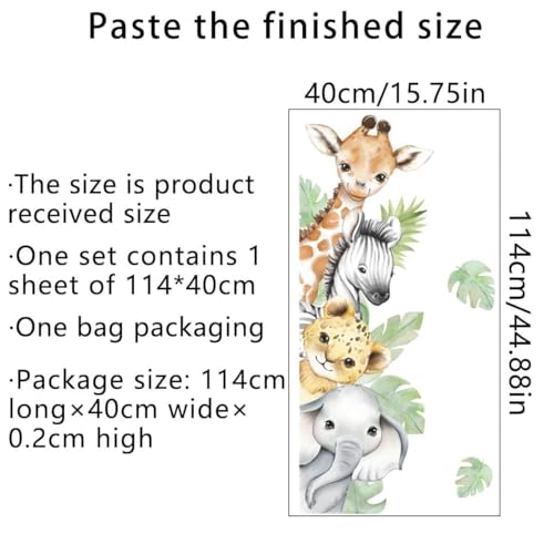 Watercolor Jungle Safari Animal Wall Decals for Kids Nursery Bedroom