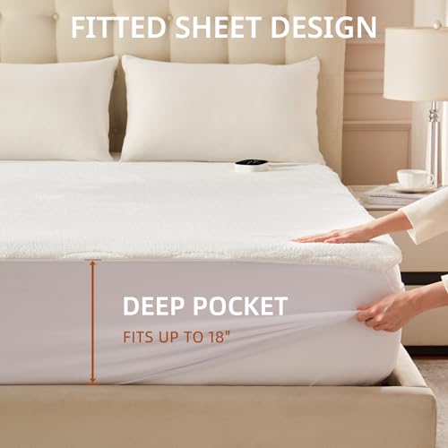 King Size Heated Mattress Pad - Multi-Zone Sherpa Fleece with 9 Heat Settings