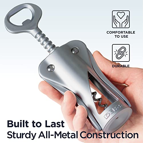 Deiss LUX Silver Wing Corkscrew Wine Opener with Built-in Bottle Opener