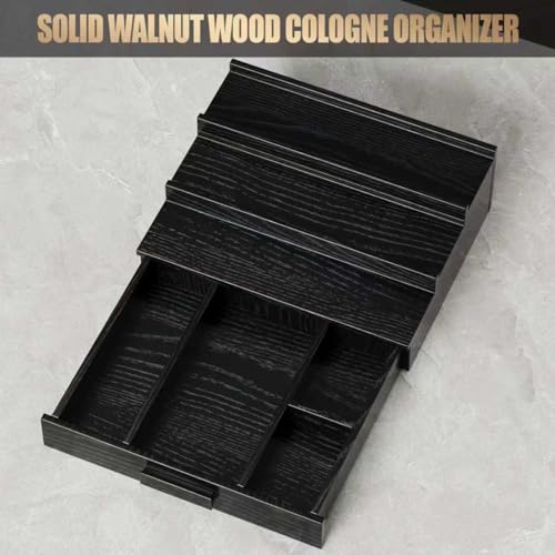 3-Tier Solid Walnut Cologne Organizer with Drawer and Hidden Storage
