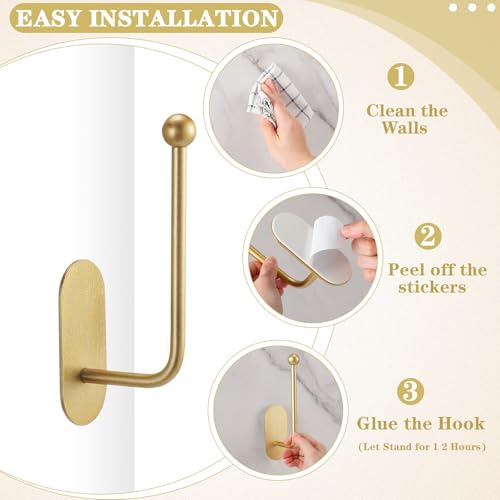 Adhesive Curtain Holdbacks, No-Drill U-Shaped Drapes Hooks (Gold, 2 Pack)