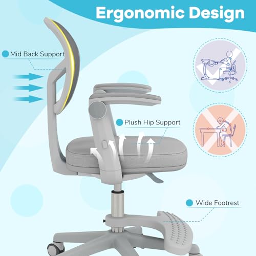 Ergonomic Kids Desk Chair with Adjustable Height, Footrest and Flip-up Arms