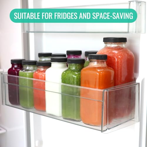 CAKKVDE 8 oz Glass Juice Bottles with Lids 6 Pack | Reusable Square Drink Bottles