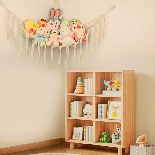 Large Boho Stuffed Animal Hammock - Corner Plush Toy Storage Net for Nursery