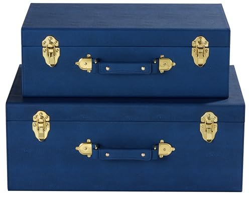 Set of 2 Decorative Storage Trunks, Modern Shagreen Leather Chests with Handles