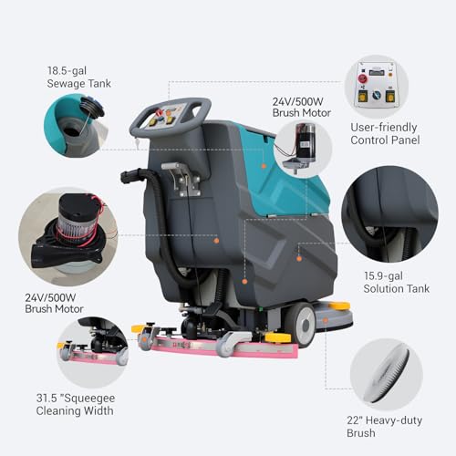 Walk-Behind Floor Scrubber with 22" Cleaning Width & 18.5-Gal Tank