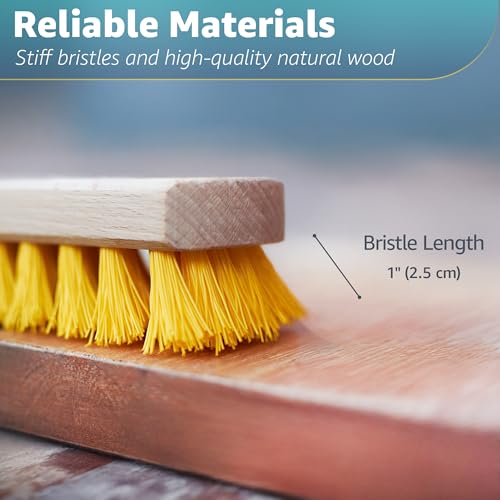 Heavy-Duty Deck Scrub Brush Head - 7.87" Stiff Bristle Wooden Scrubber