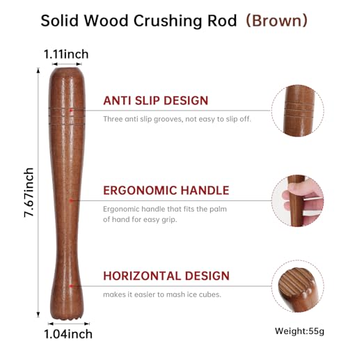 7.6-Inch Wooden Cocktail Muddler for Drinks and Kitchen Use