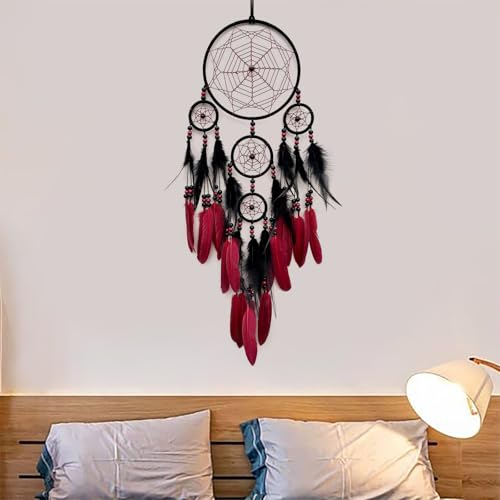 Large Handmade Dream Catcher - Red and Black Wall Hanging Ornament