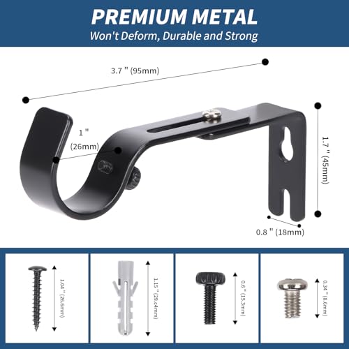 Adjustable Curtain Rod Brackets - Heavy Duty Iron Wall Hooks for 1 Inch Rods