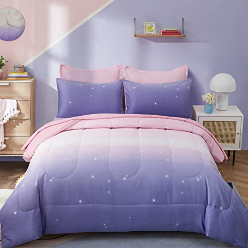 7-Piece Rainbow Ombre Bed-in-a-Bag Comforter Set for Girls Twin XL/Full