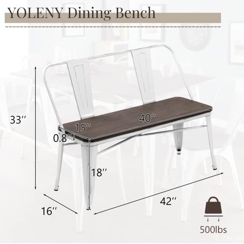 42-Inch Rustic Industrial Dining Bench with Removable Backrest