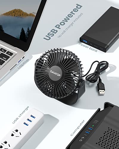 USB Desk Fan 3-Speed Quiet Portable Personal Table Fan for Office