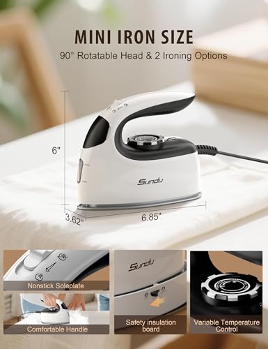 Portable Mini Steam Iron with Rotary Temp Control for Travel and Sewing