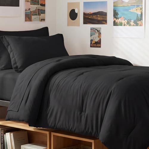 Twin XL 5-Piece Bed in a Bag Black Down Alternative Comforter Set