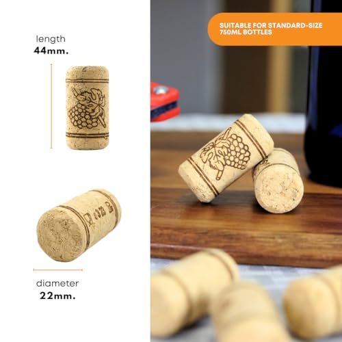 #8 Straight Wine Corks with Grape Design, 1 3/4 Inch, 100 Pack