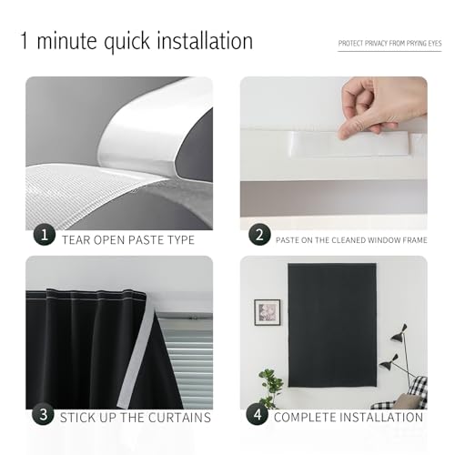 Self-Adhesive Blackout Curtain Panel - No-Drill Stick-On Shade (35" x 59", Black)