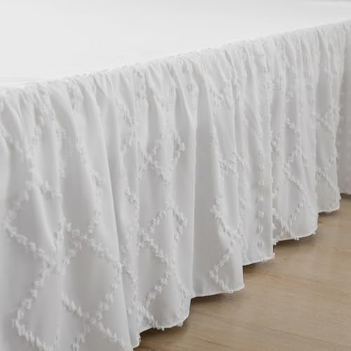 Queen Boho Tufted Ruffled Bed Skirt with 18-Inch Drop & Split Corners