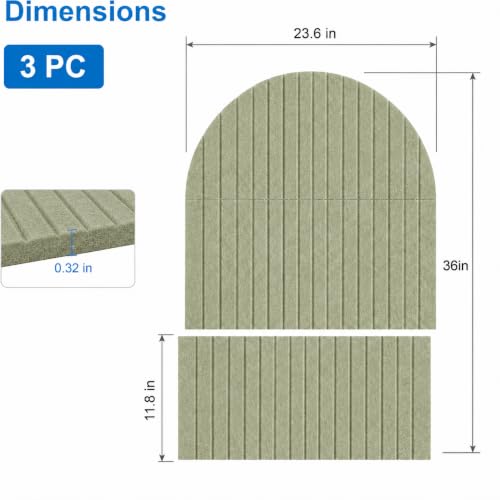 Large Arched Felt Bulletin Board Tiles - 36x24 Inch Sage Green Wall Decor